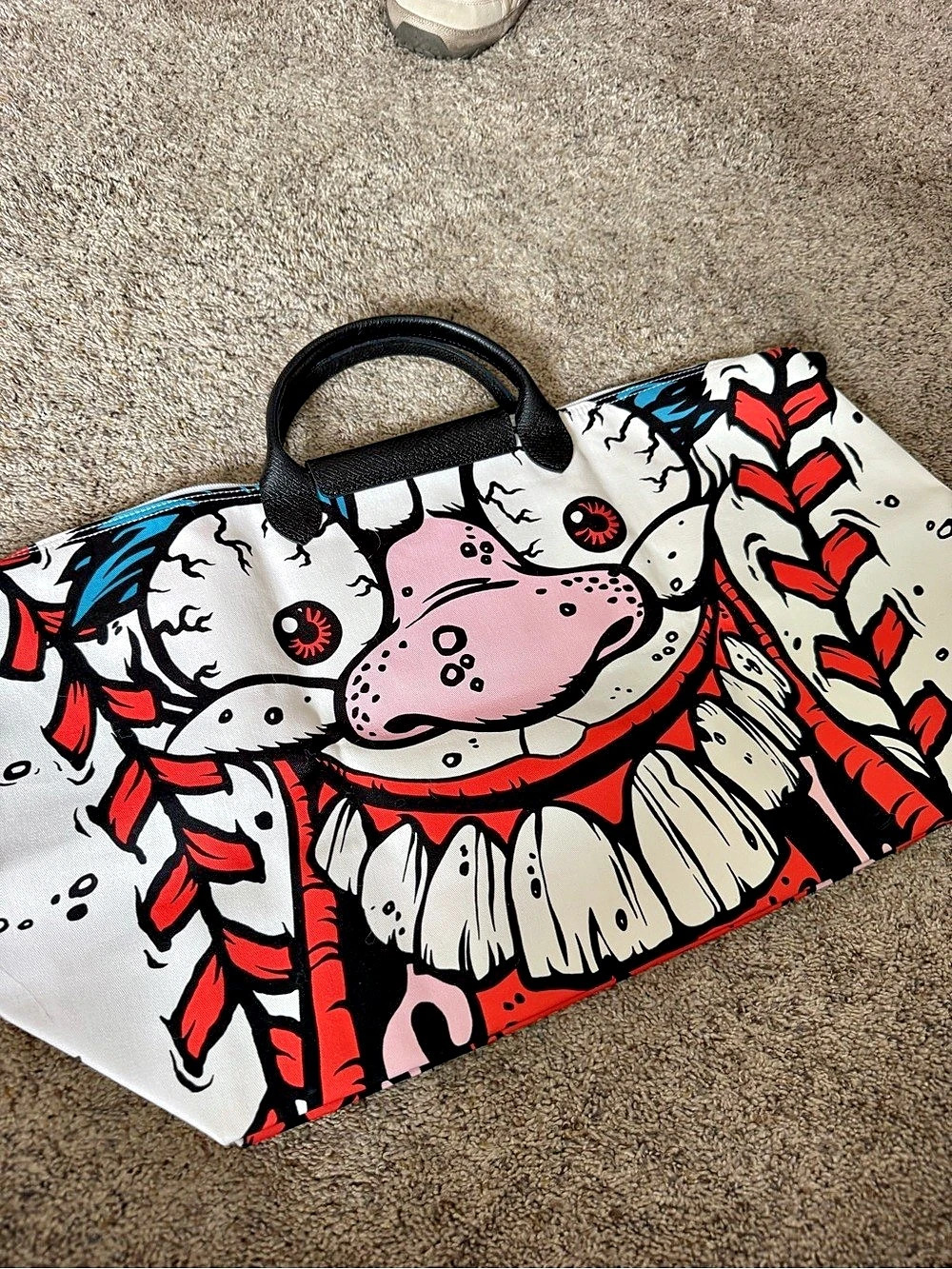 Longchamp Jeremy Scott x Longchamp Le Pliage Madballs Travel Bag White & Pink - Picture 2 of 7